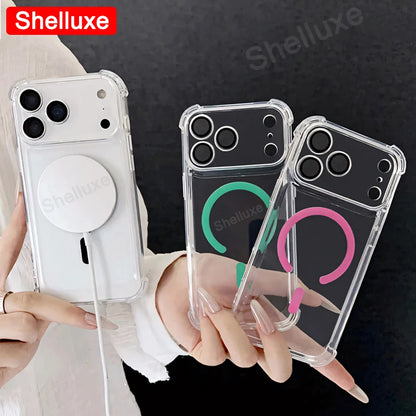 For IPhone17 ProMax Transparent Armour Magnetic Case Shelluxe For iPhone 17 Pro Max 17Air Cases Luxury Corners Protector Cover