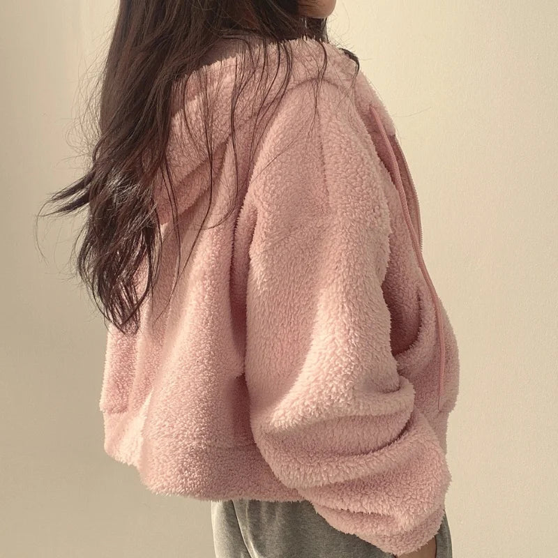 Women Fleece Hoodie - Thick Warm Winter Jacket With Zipper Hooded Outerwear