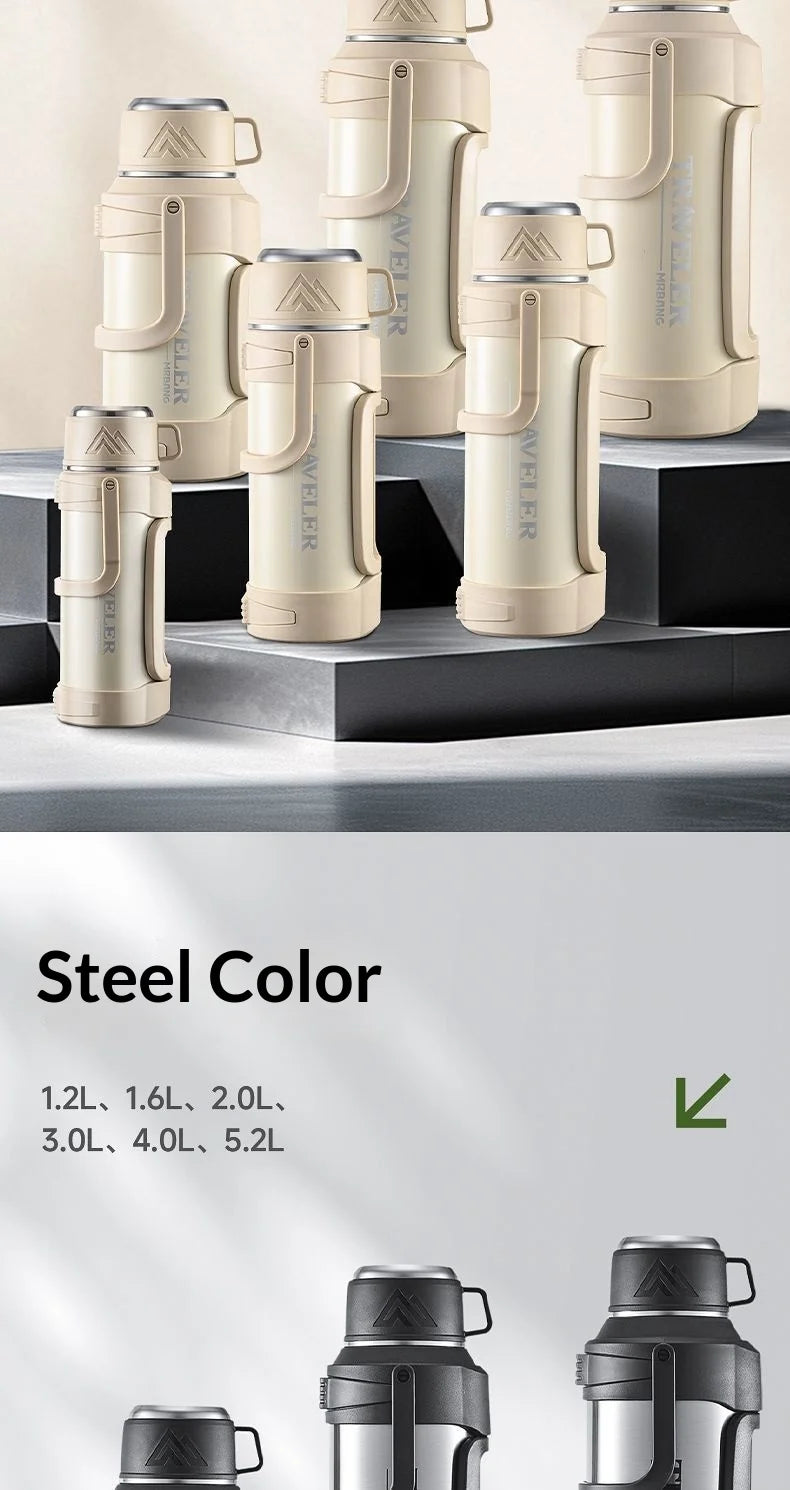 Large Capacity 1L Vacuum Water Bottle Double Wall Insulated 316 Stainless Steel with Handle Leak Proof for Car Office
