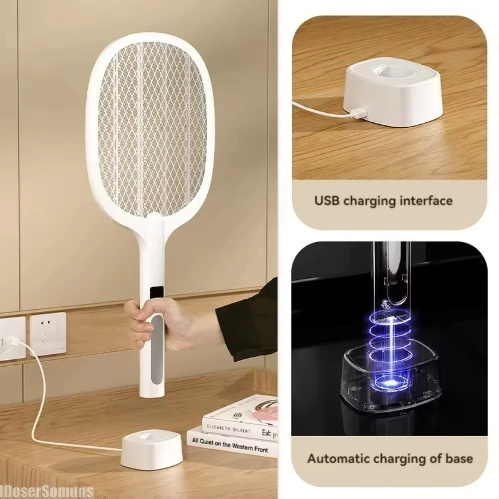 Electric Fly Swatter Handheld Fly Killer and Mosquito Trap Lamp Safe Rechargeable for Home Office Backyard Patio Camping