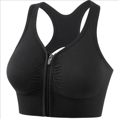 Women's Sports Bra - Plus Size Zipper Shock Resistant Bra with Gathered Brassiere Support