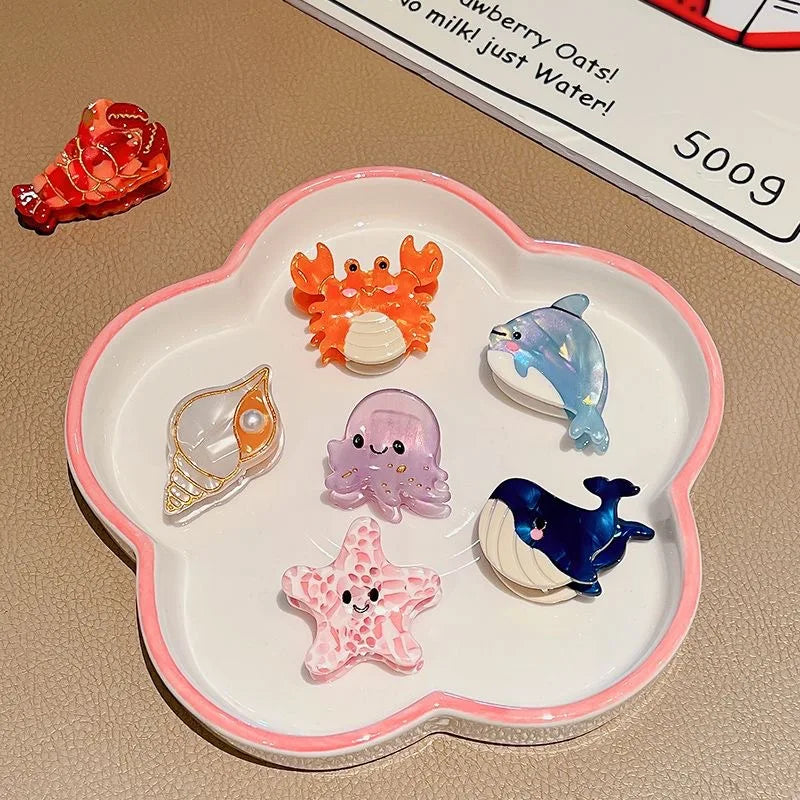 8/6/4Pcs Acetate Ocean Animal Hair Clips Summer Beach Non-Slip Hair Claws Crab Starfish Whale Hair Accessories for Women Girl