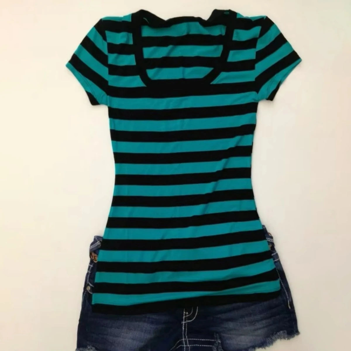 Y2k Crop Top Women Hot Girl Stripe Street Emo 2000s Cloth Summer Vintage Short Sleeve T-shirt Fashion Chic Classic Cute Baby Tee