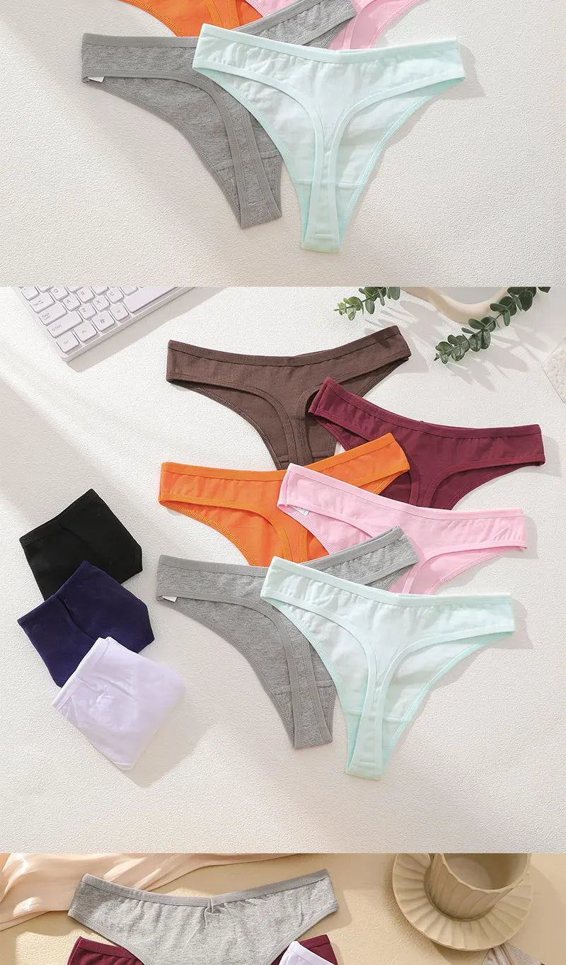 6Pcs/Set Women‘s Cotton Seamless Pantys Sexy Low Waist Soft Comfortable Thongs Fashion Girl Breathable Intimates G-Strings