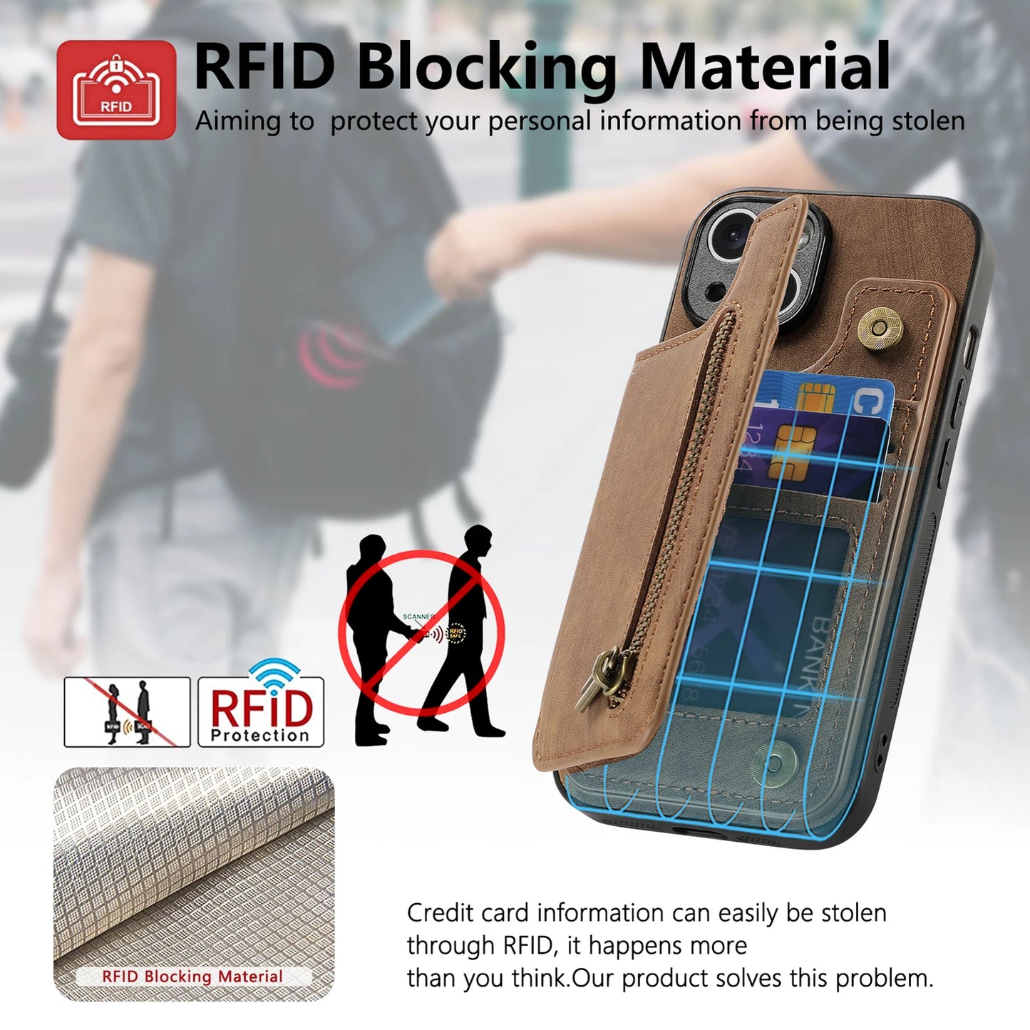 Zipper Card Solt Wallet Leather Case For iPhone 16 Pro Max 17 Air 15 14 Plus 13 12 11 Se2022 Pocket Magnetic Double Buckle Cover