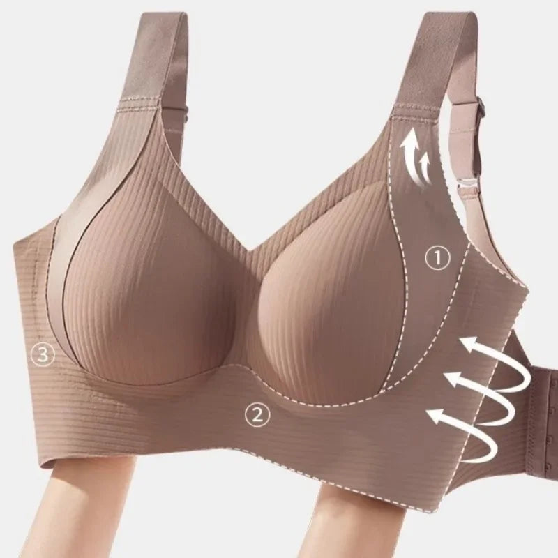 Push Up Bra Wire Free Padded V Neck Bra For Women Plus Size Wide Strap Comfort