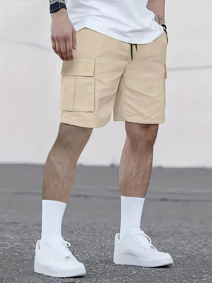 Men's Work Shorts - Multi-Pocket Cargo, Elastic Waistband, Breathable Polyester