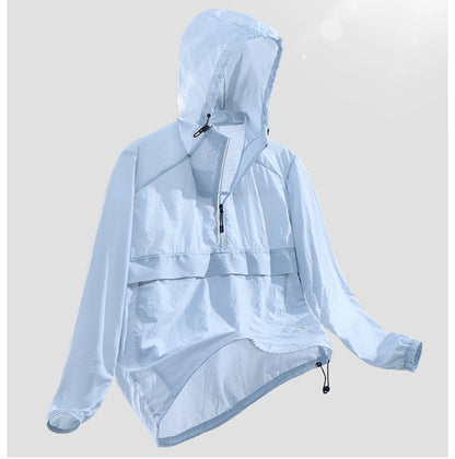 Spring Summer Men Lightweight Anorak Jacket Fashion Man Half Zip Sunscreen Hooded Coats Men UPF50+ Windbreaker Waterproof Jacket