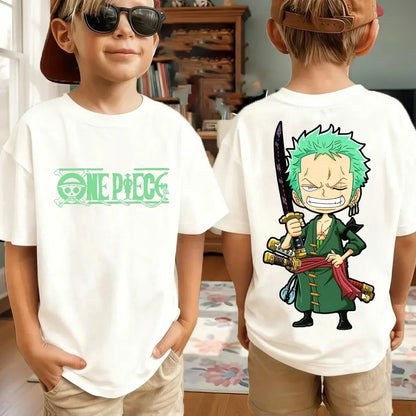 One Piece Japanese Anime Printed Men's T-Shirt Roronoa Zoro Boy Children's Harajuku Short Sleeve Kids Luffy T-shirt Clothing