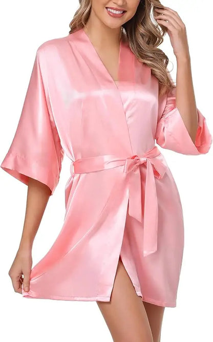 Nightgown Soft Bathrobe Short Women's Lounge Bride Bridesmaid Morning Gown Solid Color Wedding Party Silky Robes Summer