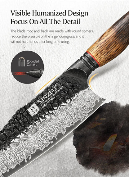 Damascus Knife Set - 67-Layer Steel with White Oak  Red G10 Handles 1-6 Pieces
