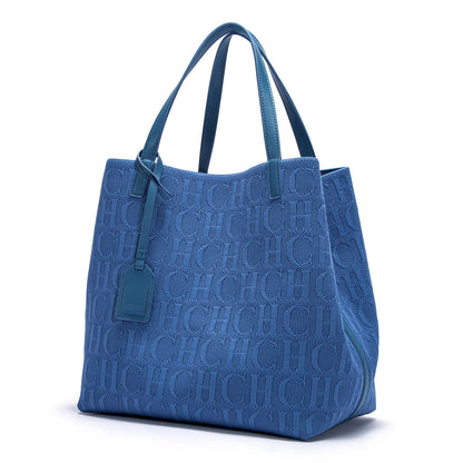 Large Capacity Tote Bag - Black Knitted Shopping Bag 27x20x28cm Durable Polyester