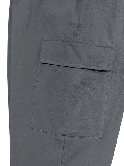 Men's Cotton Linen blend Cargo Jogger Pants Elastic Waist Drawstring Multi Pockets Casual Breathable Streetwear Trousers for Men