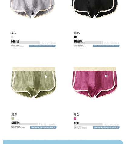 3PCS/Pack 100% Cotton Solid Striped Men's Boxer Sexy Breathable Mesh U Crotch Underwear High Elastic Widen Waistband Underpants
