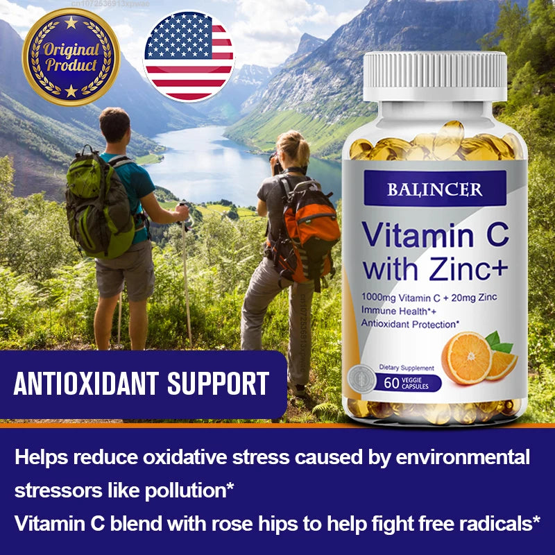 Vitamin C with Zinc, Bioavailable, Ascorbic Acid, Zinc Oxide, Non-GMO and Gluten-Free Supplement