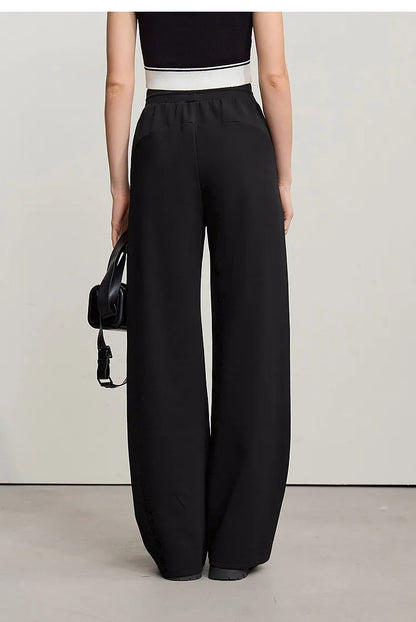 Amii Cotton Pants For Woman 2026 Autumn New Adjustable Rubber Band Waist Casual Pants Long Wide Leg Knit Women Trousers 12641040