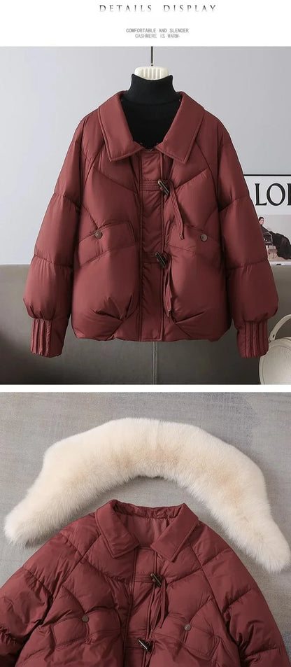 2026 Winter Thicke Warm Women's Parkas Removable Fur Collar Bread Coat Loose Chic Down Cotton Padded Casual New Coat Outwear