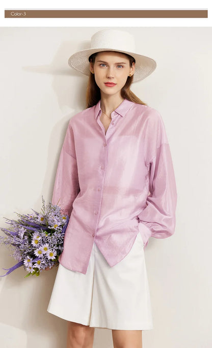 AMII Minimalist Blouse for Women 2023 Autumn Lantern Sleeve V-Neck Slightly Transparent Elegant Commuter Clothing Tops 72341030