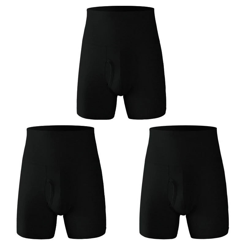 3pcs Men's underwear Men's cotton high waist belly large size extended anti - wear leg fat warm sports boxers