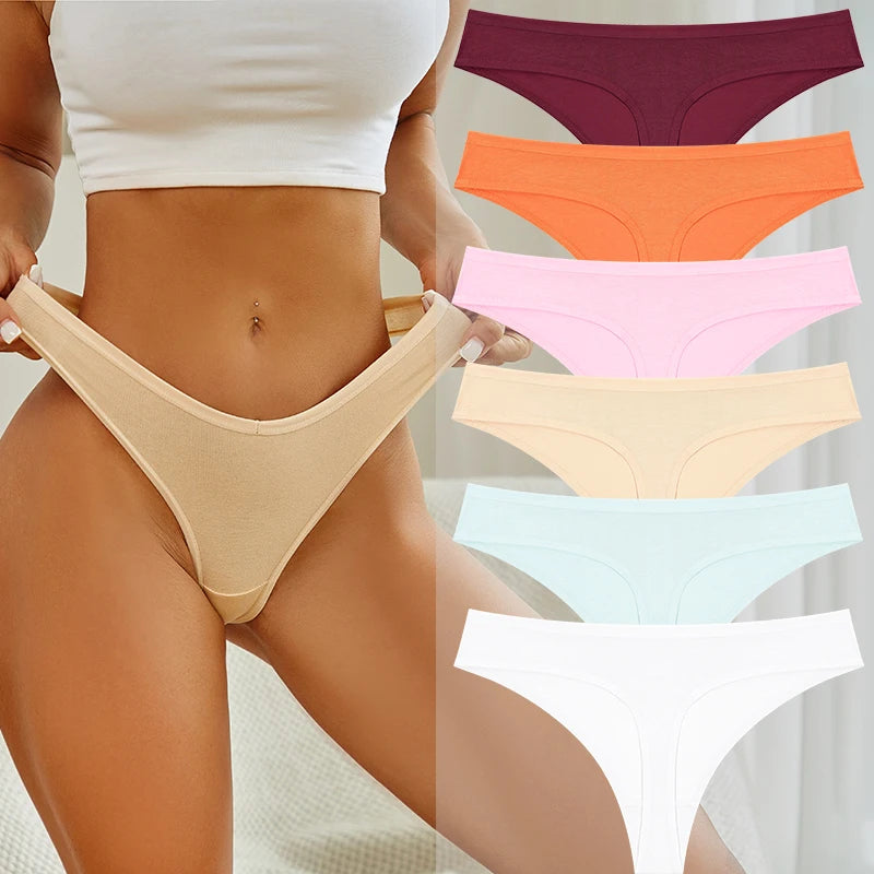 6Pcs/Set Women‘s Cotton Seamless Pantys Sexy Low Waist Soft Comfortable Thongs Fashion Girl Breathable Intimates G-Strings