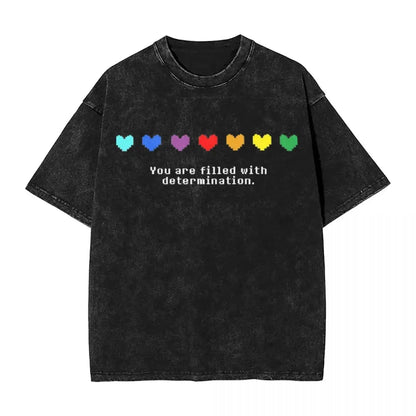 Washed Cartoon T Shirts Undertale Dog Pocket Graphic T-Shirts Cotton Loose Streetwear Short Sleeve Tee Shirt Men Women Clothing