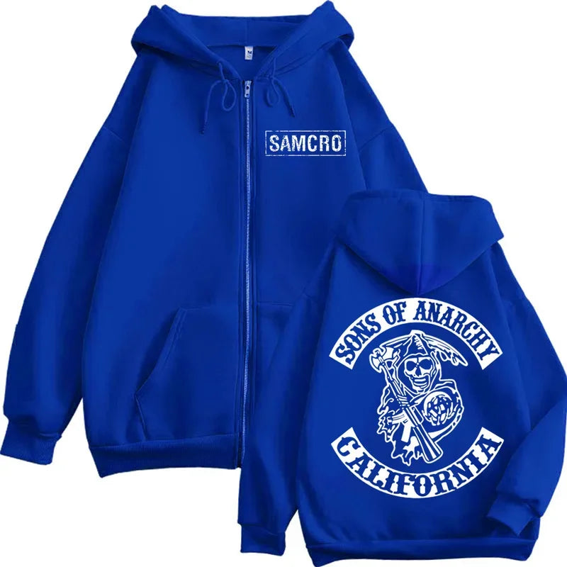 2025 New Sons of Anarchy Double Sided Printed Hoodie Men Women Gothic Retro Zipper Sportswear Casual Street Fashion Pullover