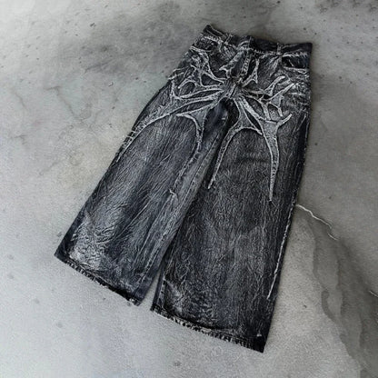 Y2K Ghost Jeans Vintage Relaxed Fit Unisex Jeans High-Street Spider Embroidery Hip-Hop Streetwear A