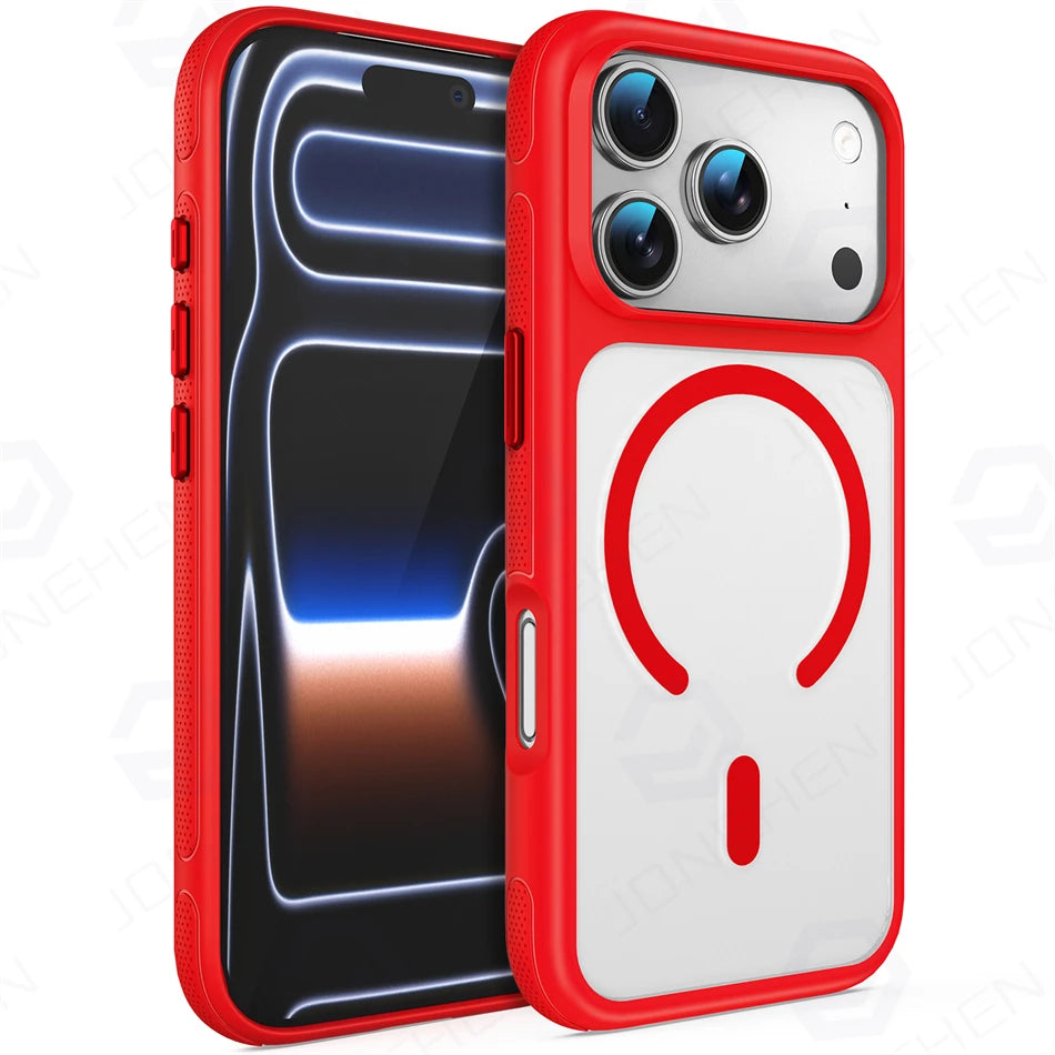 For Magsafe Skin Feel Transparent Phone Case For iPhone 17 16 15 Plus 14 13 12 Pro Max Air Metal Buttons Siliconen Bumper Cover