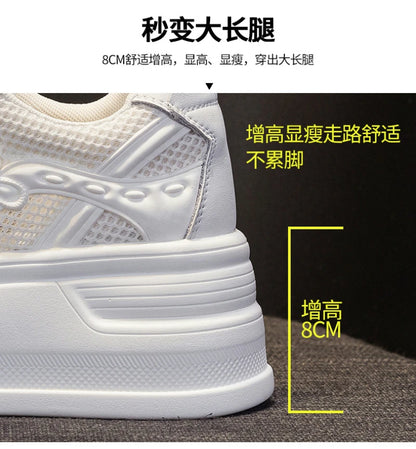 Womens White Mesh Platform Sneakers Breathable Thick Sole Casual Shoes With Flower Embroidery Lightweight Non Slip For Summer Da