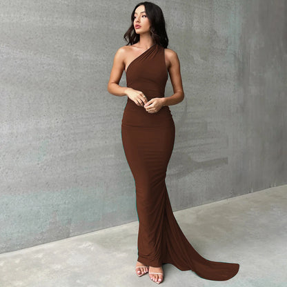 Hugcitar One Shoulder Backless Adjustable Scarf Loop Ruched Sexy Maxi Dress Women Elegant Y2K Streetwear Festival Outfit