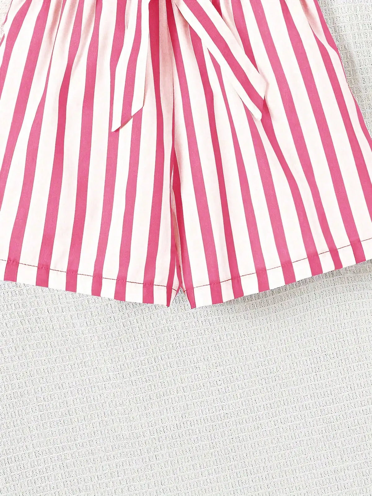 Women's casual daily short sleeved love printed+striped printed shorts 2-piece set with random belt striped children's clothing