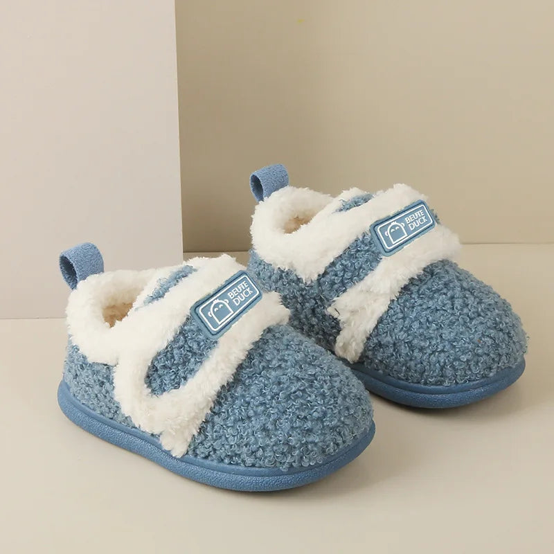Cotton Slippers Kids - Warm Indoor Shoes With Soft Sole & Anti Slip TPR Outsole