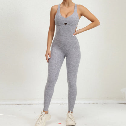Women Gym Jumpsuit - Backless Fitness Jumpsuit | Breathable Nylon Spandex Blend Activewear