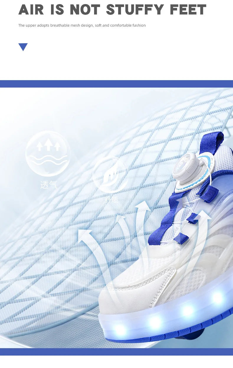 Children Roller Skate Shoes - LED Light Sneakers with USB Charging & Durable TPR Outsole