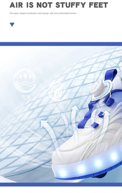 Children Roller Skate Shoes - LED Light Sneakers with USB Charging & Durable TPR Outsole