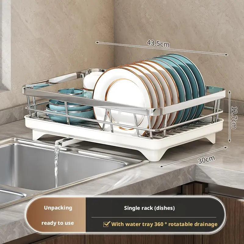 Dish Drying Rack - 2 Tier Stainless Steel Over Sink Shelf with Utensil Holder