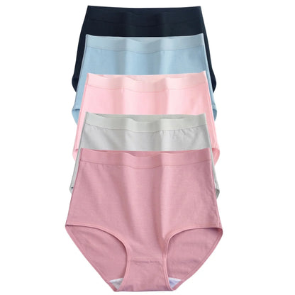 5Pcs/Set Women Cotton Panties High Waist Tummy Control Panties Solid Color Underwear Female Underpants Sexy Lingerie M-3XL