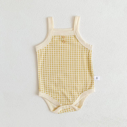 Baby Girls Jumpsuit - Soft Cotton Plaid Sleeveless Summer Romper with Snap Closure