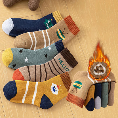 Thick Warm Floor Socks For Kids Plush Loop Mid Tube Socks Winter Boy Long Sock Children Thermal Footwear Cute Cartoon Baby Socks