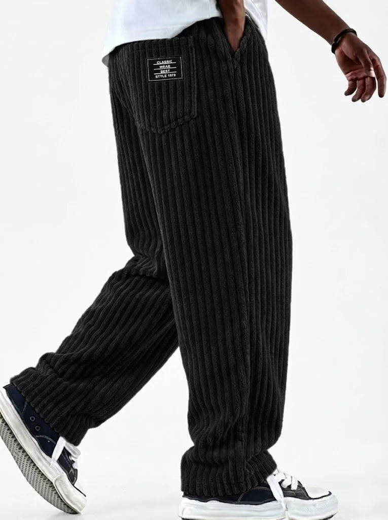 Winter Thick Warm Corduroy Sweatpants Men Fleece Liner Drawstring Straight Loose Track Pants Male Casual Fleece Thermal Trousers