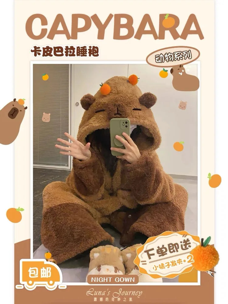 Soft Cute Animals Shape Blanket Pajamas Unisex For Adult Coral Velvet Warm Cosplay Loose  Pajamas Pants Home Wear