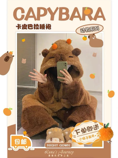 Soft Cute Animals Shape Blanket Pajamas Unisex For Adult Coral Velvet Warm Cosplay Loose  Pajamas Pants Home Wear