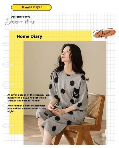 Women Pajamas Sets Plus Size Summer Silk Sleepwear Ladies Thin Short-Sleeved Seven Pants O-Neck Casual Cat Home Wear Night Wear