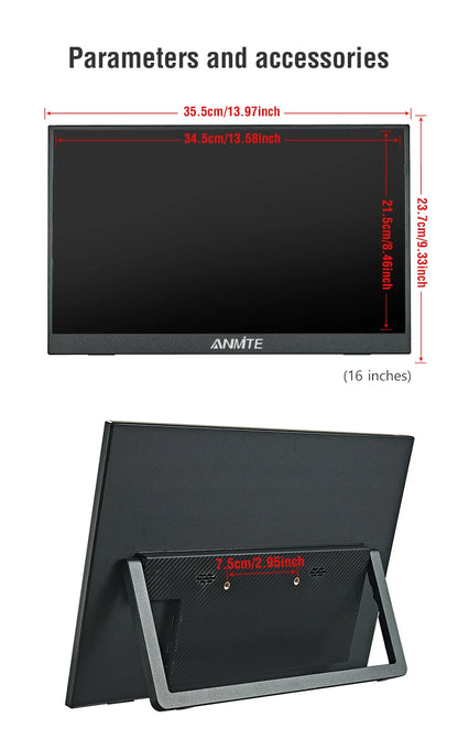 Portable Touch Monitor 16 Inch Gaming Screen - Matte HDR Portable Display with VESA Wall Mount