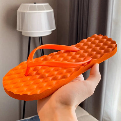 Simple Solid Color Flat Soled Slippers Massage Lingge Platform Flip Flops Beachwear EVA Home Slides Sandals Beach