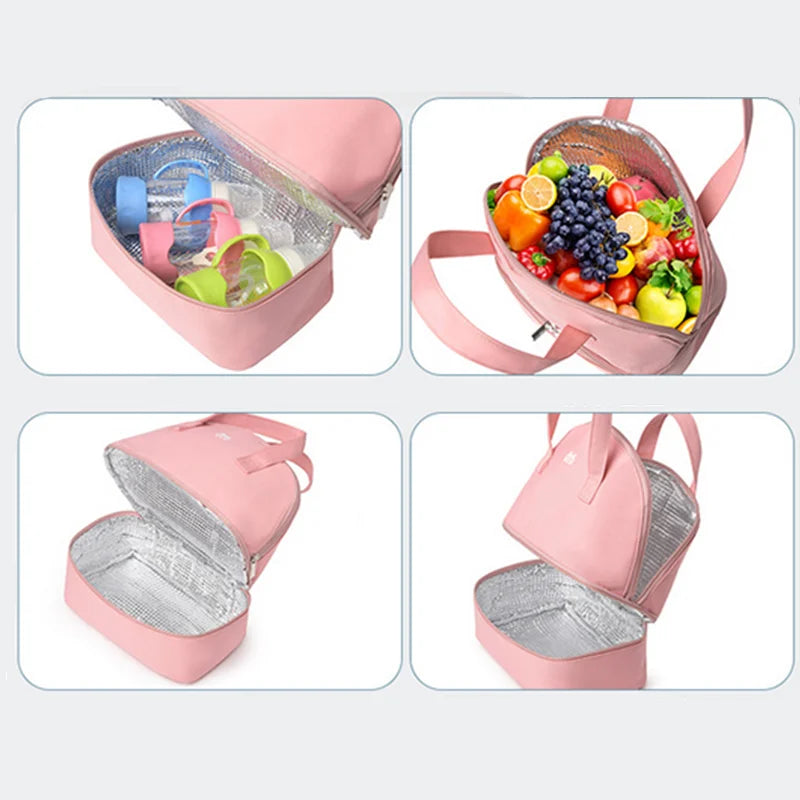 Fashion Insulation Double Layer Pack Solid Color Large Capacity Mommy Bag Travel Picnic Portable Food Handbag Baby Bags