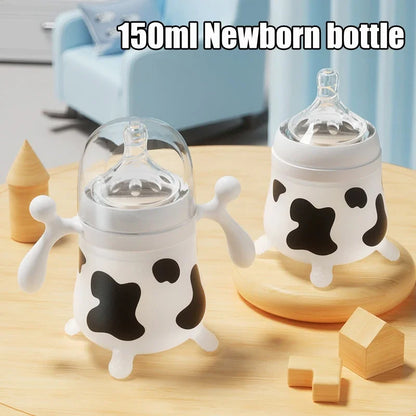 Silicone Baby Feeding Bottle Cute Cow Imitating Breast Milk For Newborn Infant Anti colic Anti choking Milk Feeding Supplies New