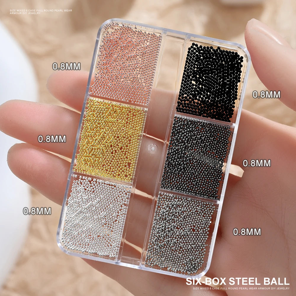 Mini Caviar Beads Nail Art Set - GoldSilver Micro Ball Charms with Magnetic Pen