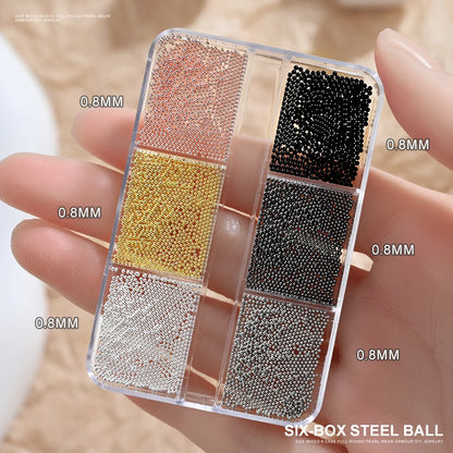 Mini Caviar Beads Nail Art Set - GoldSilver Micro Ball Charms with Magnetic Pen