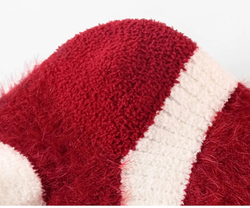 2025 New Year Baby Winter Thicken Socks Kids Cute Stripe Color Matching Warm Floor Socks Children Girls Fleece Padded Socks